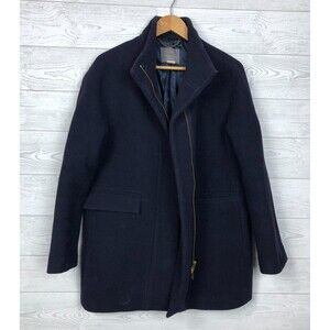 J Crew Women's Stadium Cloth Nello Gori Zip Front Pea Coat Navy Blue Size 12